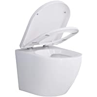 HOMELODY Inodoro Suspendido de Porcelana de Forma Redonda para Baño - Doble Chorro Fuerte Limpieza Rápida Anti-ruido…